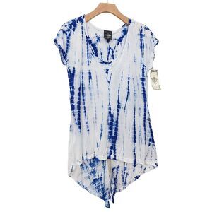 Sledge USA Dodgers Top Womens Medium White Blue Tie-Dye Short Sleeve Tie Back